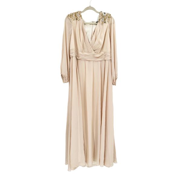 Mac Duggal Porcelain Beaded Long Sleeve V-Neck Formal Gown Dress Size 16 - Picture 3 of 8